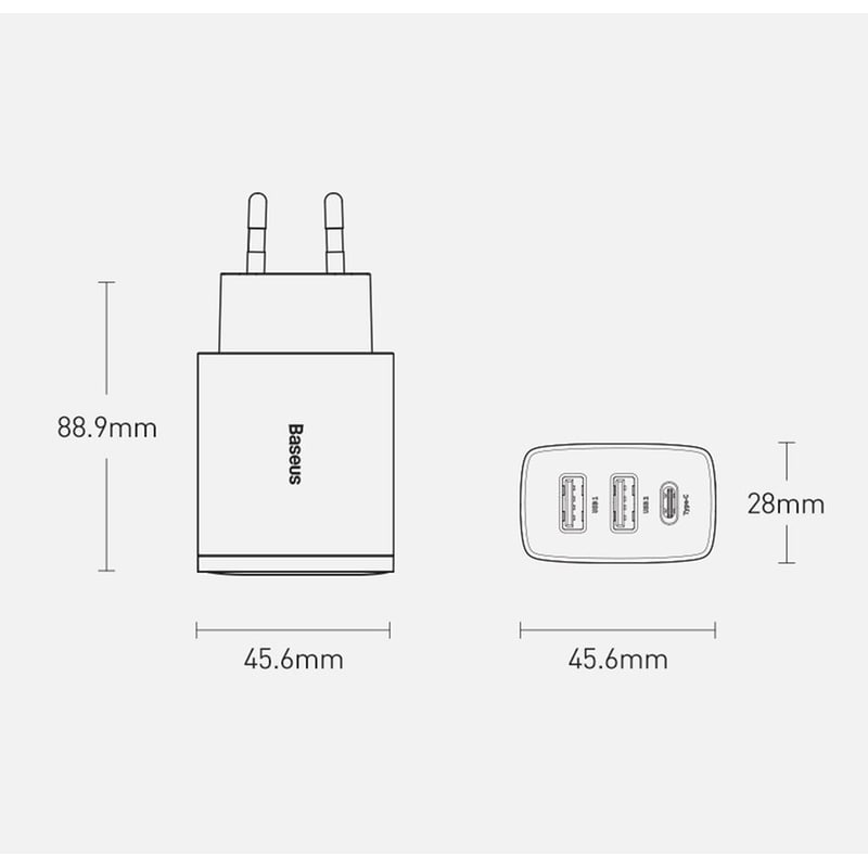 BASEUS 220V 30W, 2*USB-A + 1*USB-C, Compact Series (white) – CCXJ-E02 - Image 8