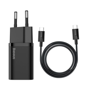 BASEUS 220V 25W, 1*USB-C + USB-C to USB-C cable, Super Si (black) – TZCCSUP-L01