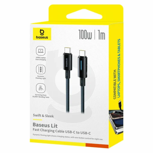 BASEUS Καλώδιο Type-C – Type-C 1m 100W με Φωτιζόμενο Κουμπί – P10379000121-00 - Image 2