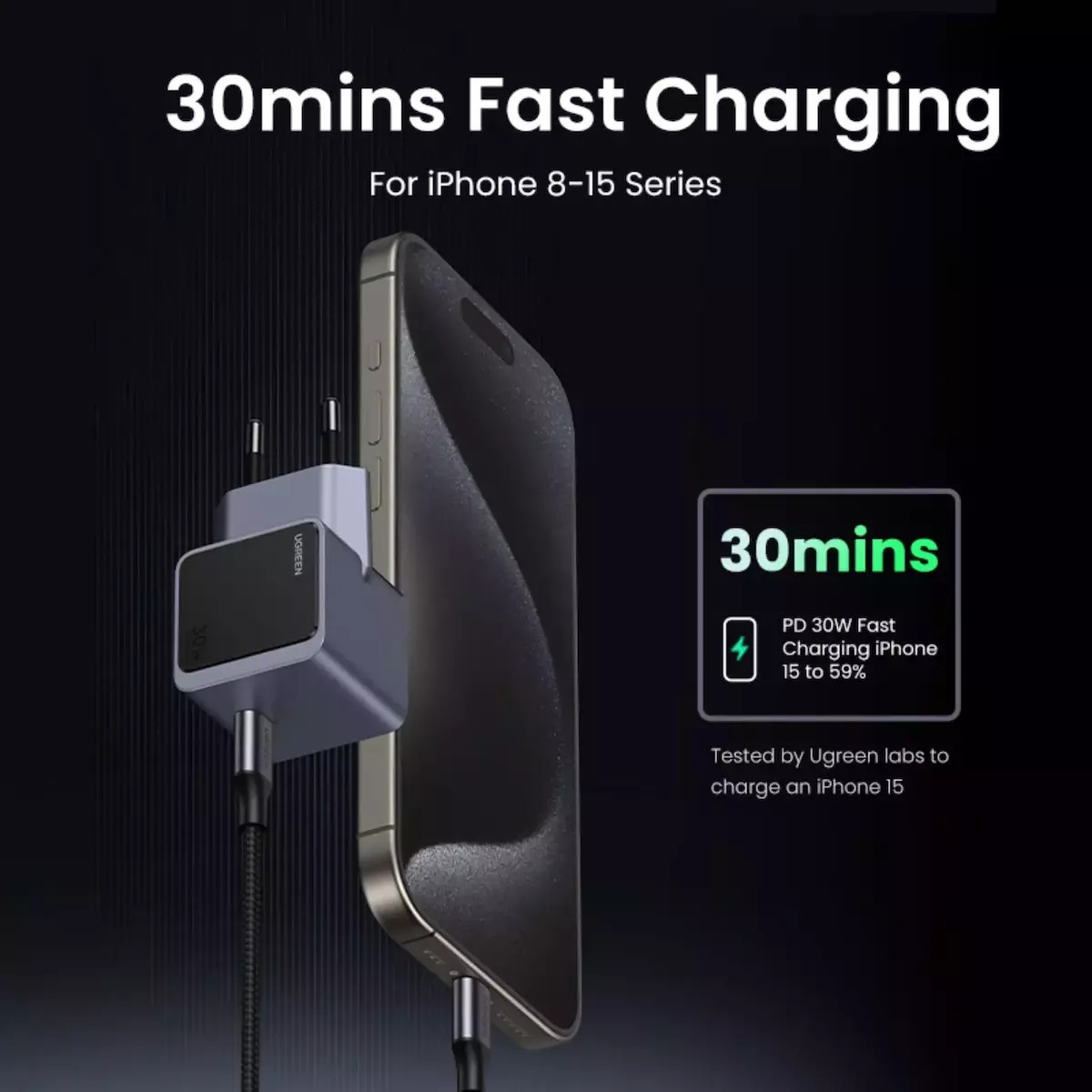 UGREEN 220V 30W, 1*USB-C, Nexode S GaN (space grey) – X503 / 35041 - Image 4