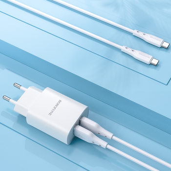 Borofone Wall charger BN2 Super – 2xUSB – 2,1A with USB to Type C white - Image 3