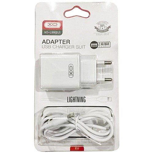 XO – L99 φορτιστής τοίχου 1*USB-A, 2,4A + καλώδιο USB-A σε USB-C λευκό - Image 2
