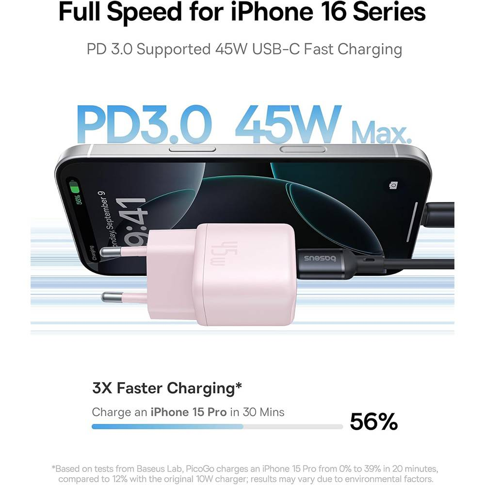 BASEUS 220V 45W, USB-C, PicoGo GaN pink – P10176800413-00 - Image 9