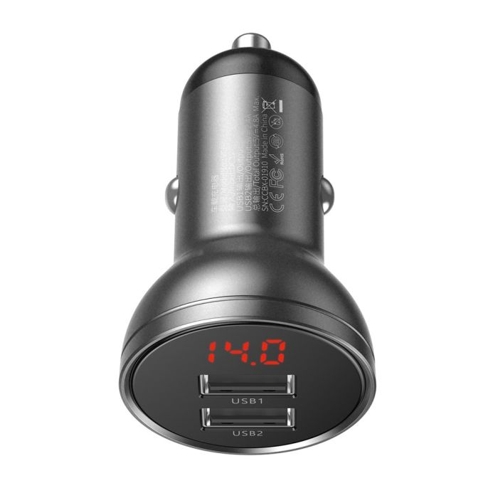 BASEUS 12V 24W, 2xUSB-A, γκρι – CCBX-0G - Image 4