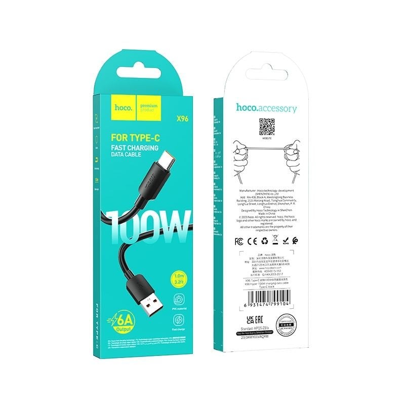 HOCO X96 καλώδιο USB A σε Type C PD 6A 100W 1m μαύρο - Image 2