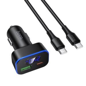 Φορτιστής Αυτοκινήτου Hoco USB-A + USB-C PD QC3.0 48W με καλώδιο USB-C σε USB-C Z63B Μαύρος
