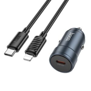Φορτιστής αυτοκινήτου Hoco USB-C QC3.0 PD 30W + καλώδιο USB-C σε Lightning Z57 γκρι μεταλλικό
