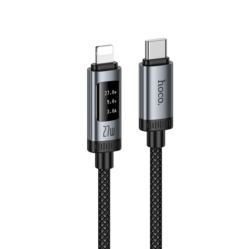 Καλώδιο Data USB-C σε Lightning με ψηφιακή οθόνη Hoco PD 27W 1,2m U148 μαύρο