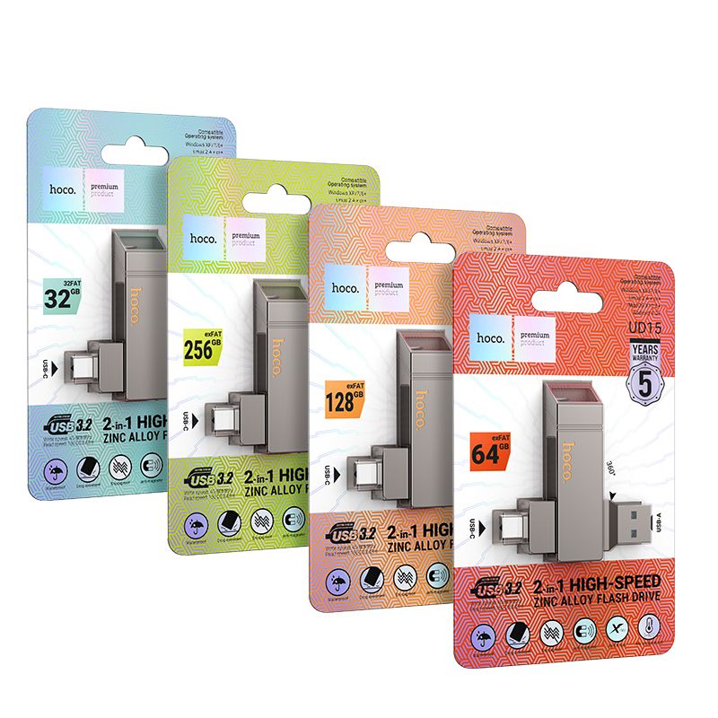 Pendrive 128GB USB 3.2 (USB-A + USB-C) Hoco UD15 γκρι - Image 9