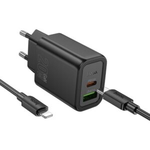 Hoco N61 φορτιστής τοίχου USB A + Type C με καλώδιο Type C to Type C PD QC3.0 3A 20W μαύρος