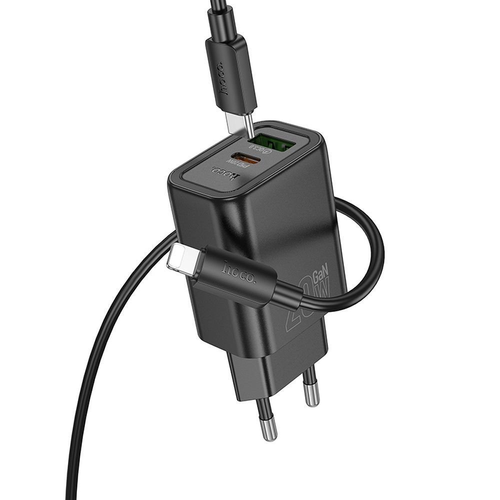 Hoco N61 φορτιστής τοίχου USB A + Type C με καλώδιο Type C to Type C PD QC3.0 3A 20W μαύρος - Image 3
