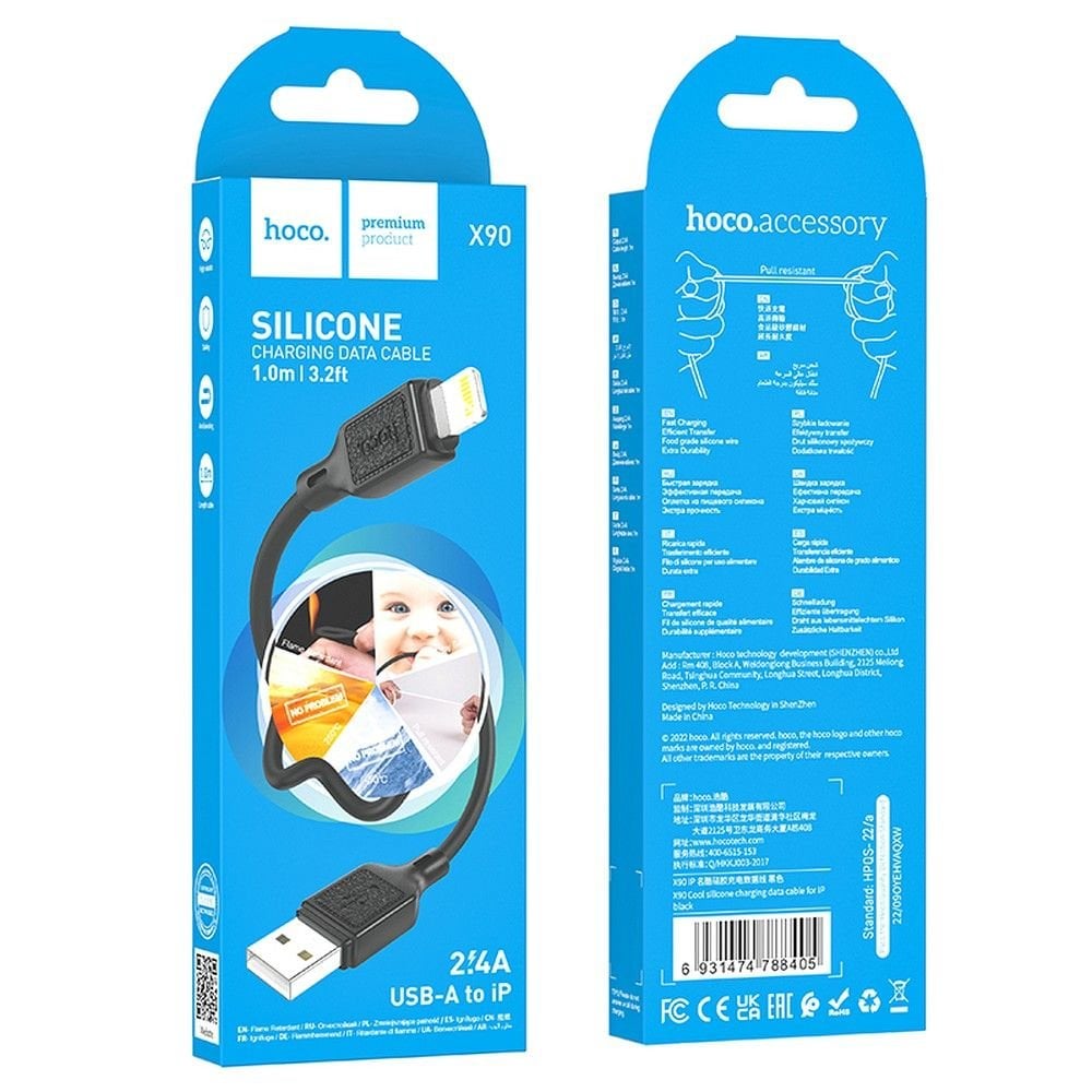 Hoco X90 καλώδιο USB A σε Lightning 2,4A 1m μαύρο - Image 2
