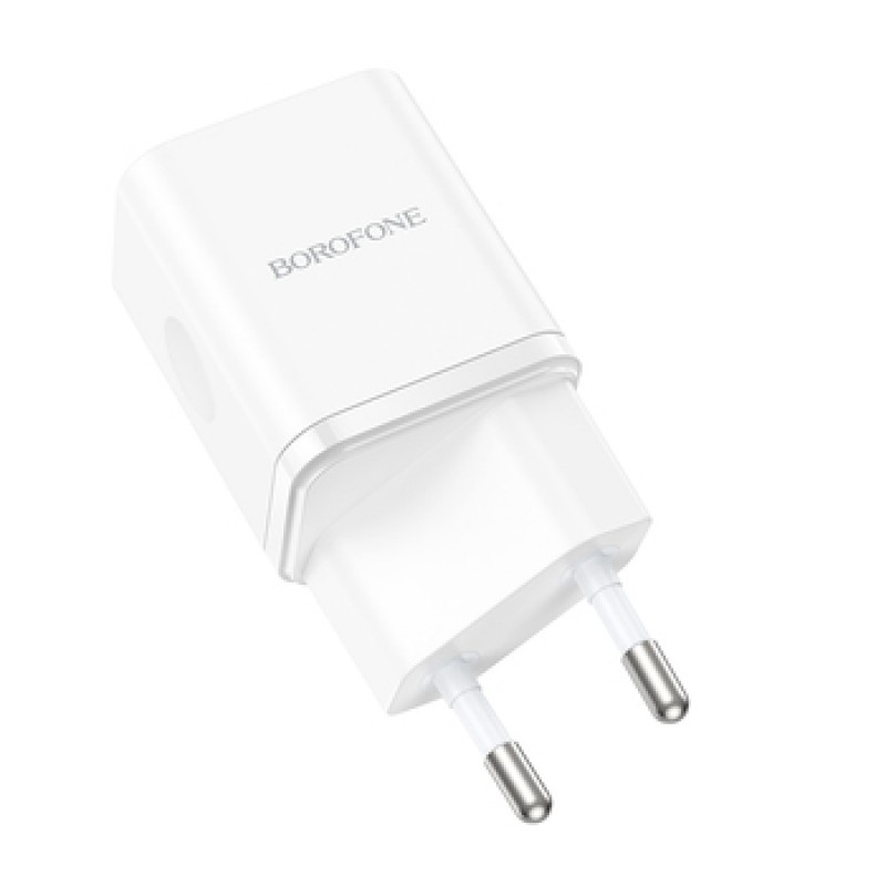 Borofone Wall charger BN7 – USB + Type C – QC 3.0 PD 20W with Type C to Lightning cable white - Image 3