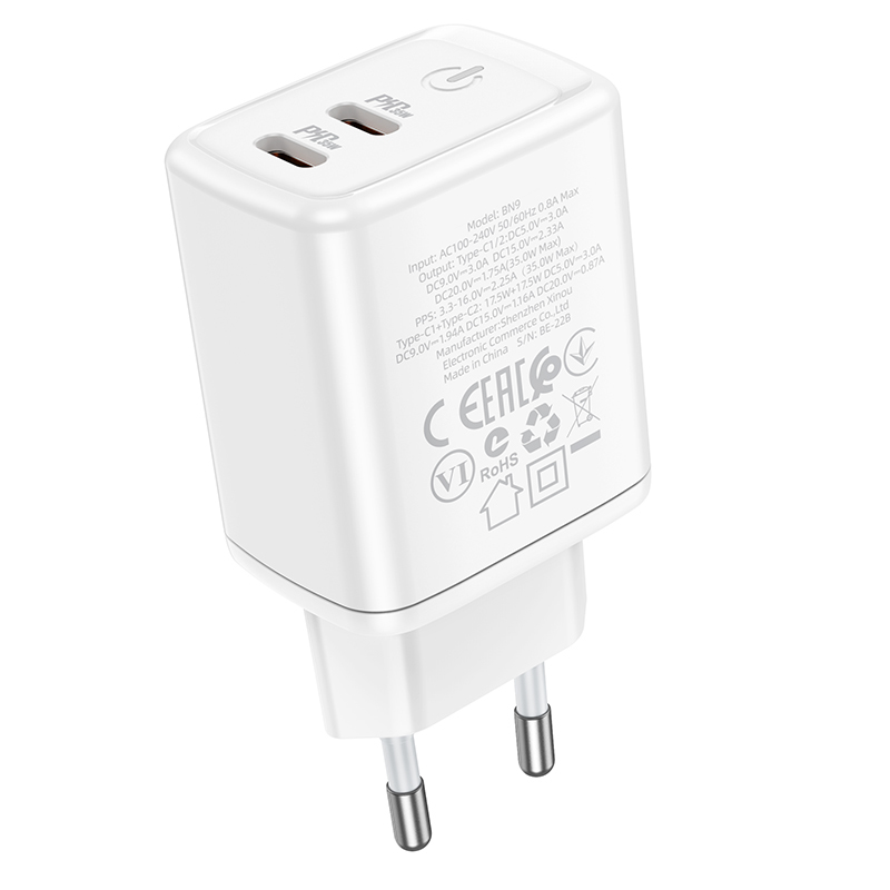 Borofone Wall charger BN9 Reacher – 2xType C – QC 3.0 PD 35W white - Image 3