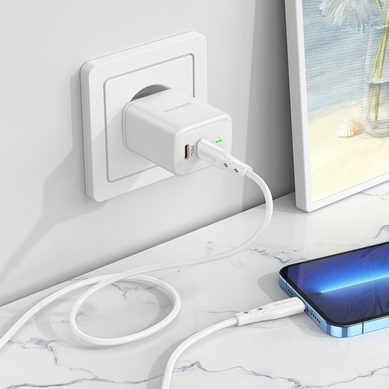 Borofone Wall charger BN9 Reacher – 2xType C – QC 3.0 PD 35W white - Image 6