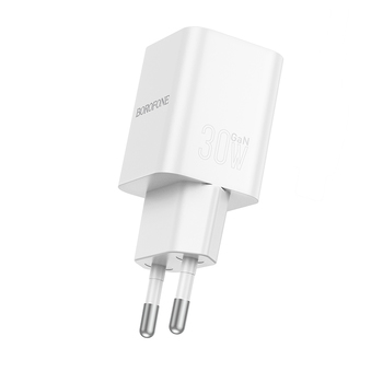 Borofone Wall charger BN14 Royal GaN – 1*USB-A + 1*USB-C – QC 3.0 PD 30W white - Image 4