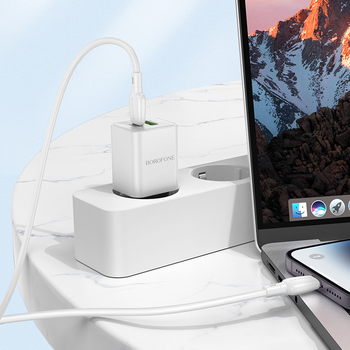 Borofone Wall charger BN14 Royal GaN – 1*USB-A + 1*USB-C – QC 3.0 PD 30W white - Image 3
