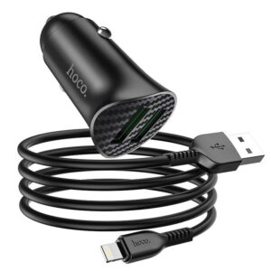 Hoco Z39 Φορτιστής Αυτοκινήτου 2 x USB Quick Charger 3.0 18W + Καλώδιο Lightning 8-pin Μαύρο
