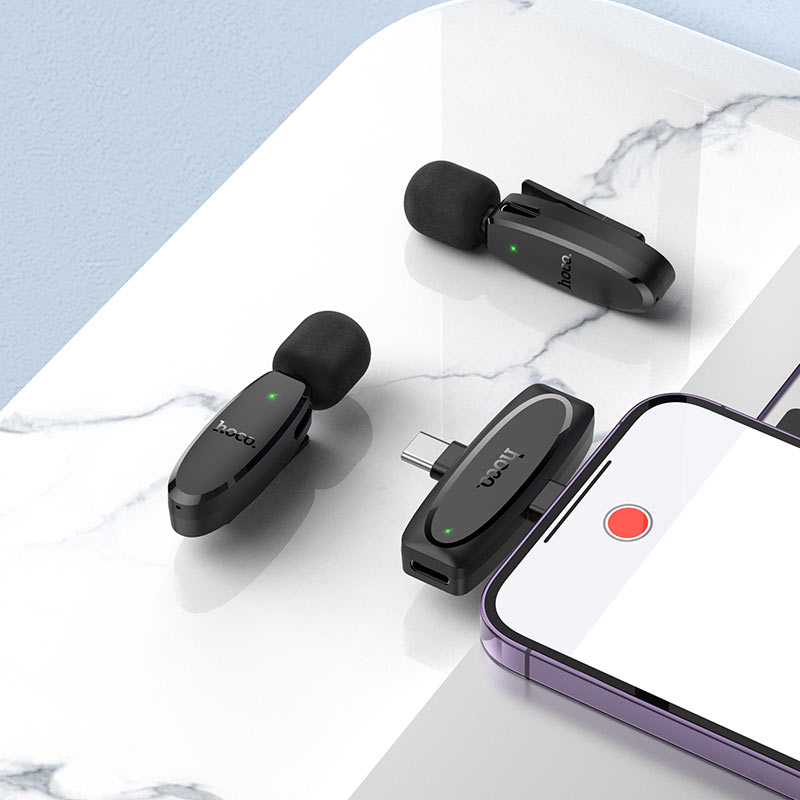 Ασύρματο Μικρόφωνο Hoco L15, USB-C / Lightning, 2-Pack, Μαύρο - Image 4