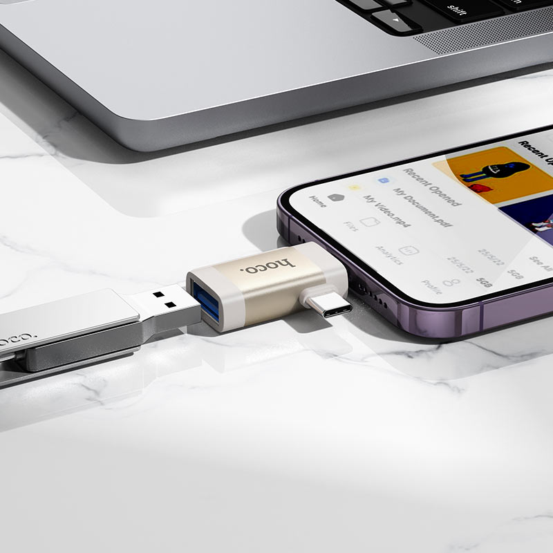 Adapter OTG 2in1 USB C / Lightning to USB-A Hoco UA31F black - Image 6
