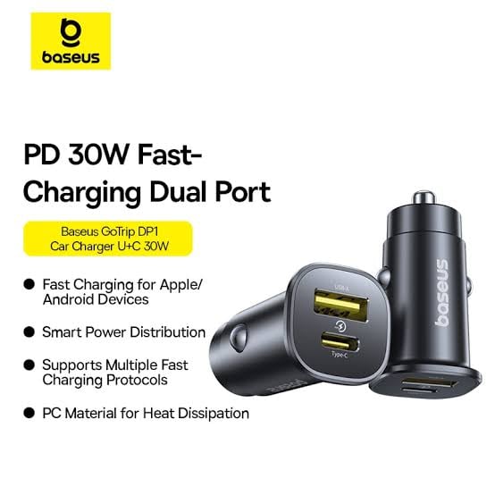 BASEUS 12V 30W, USB-A + USB-C, GoTrip DP1 black – C00072300123-00 - Image 3