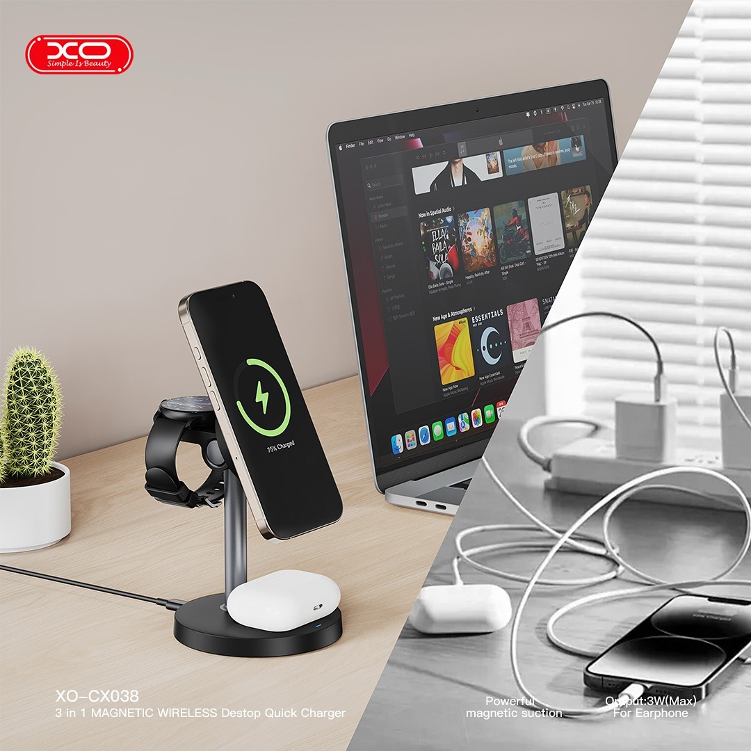 XO Wireless Charger 15W 3in1, white - CX038 - Image 3