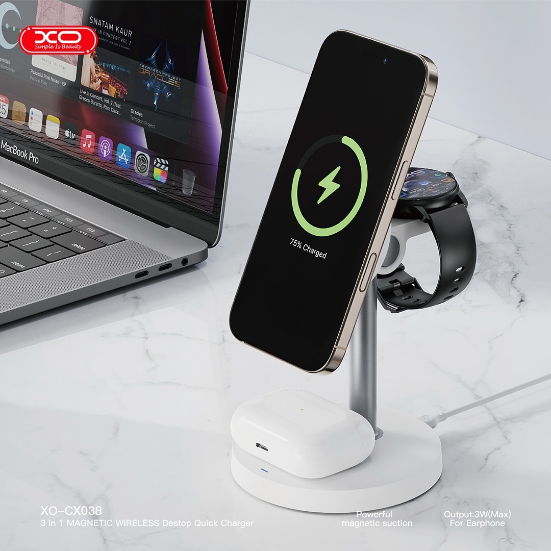 XO Wireless Charger 15W 3in1, white - CX038 - Image 4