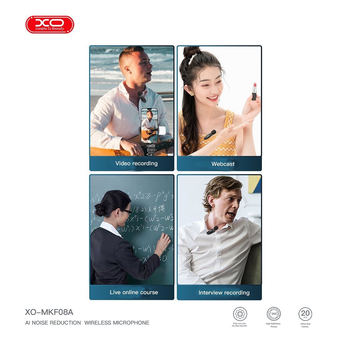 XO Microphone, Lightning, AI Noise-reduction, Wireless MKF08B Μαύρο - Image 4