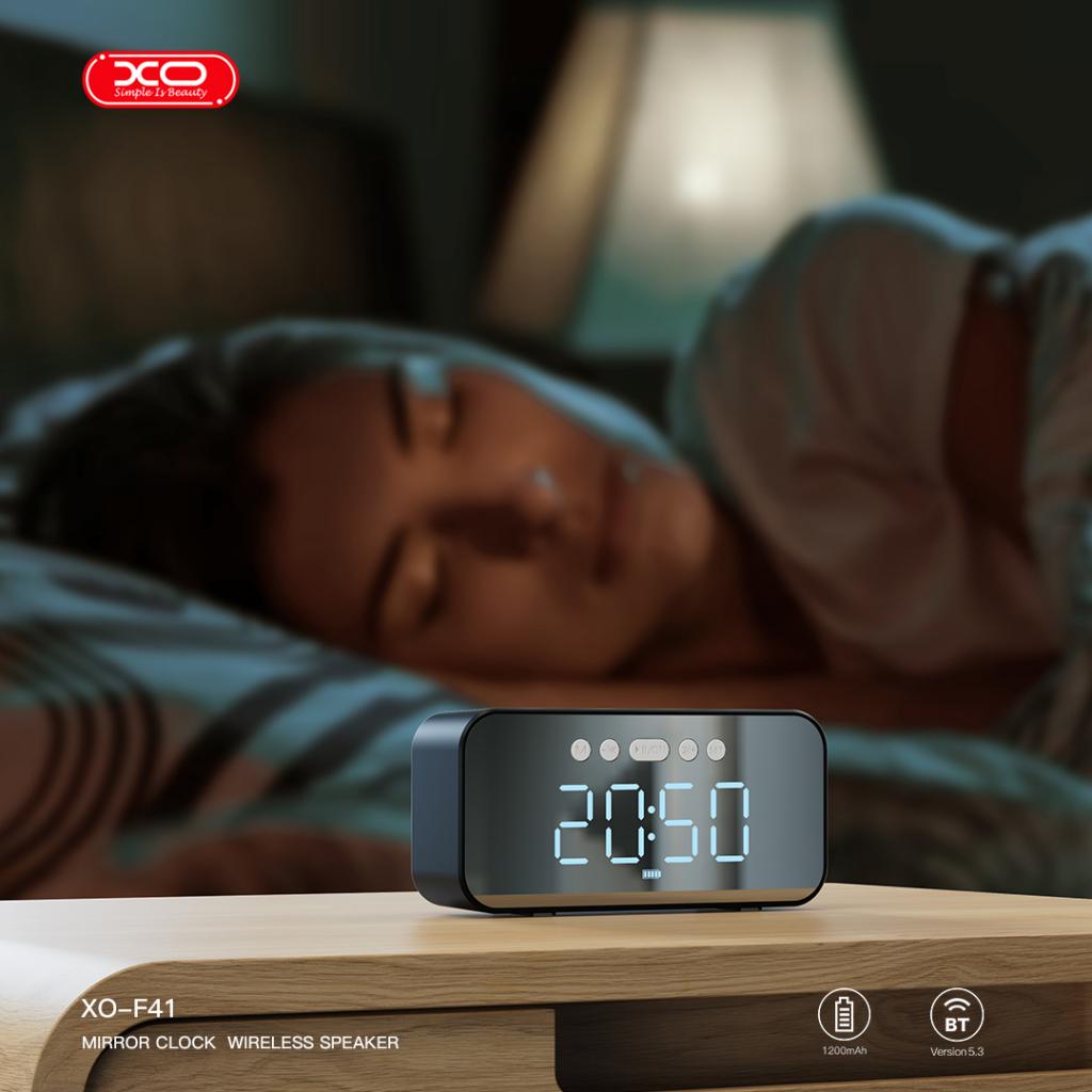 XO Ηχείο με ρολόι και ραδιόφωνο, Mirror clock ασύρματο μαύρο – F41 - Image 6
