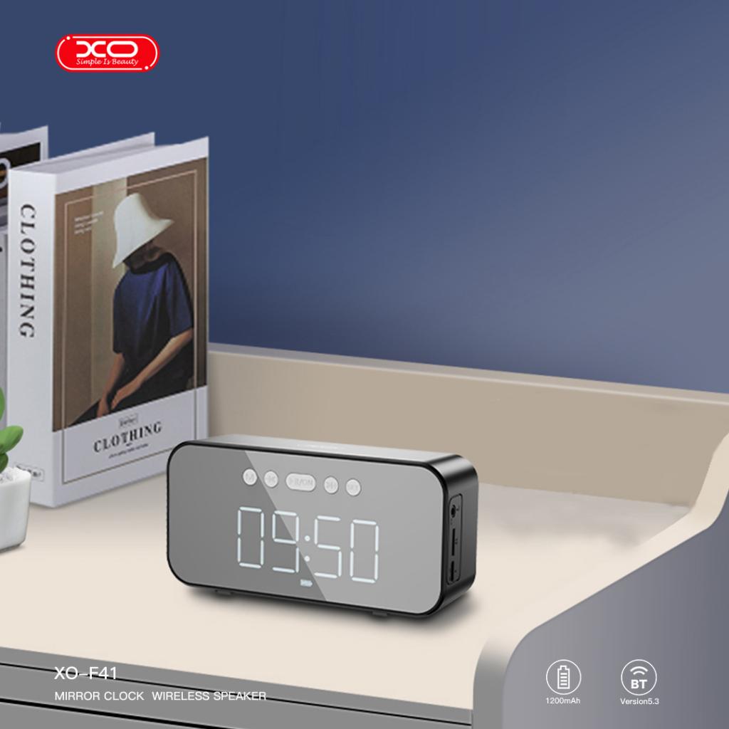 XO Ηχείο με ρολόι και ραδιόφωνο, Mirror clock ασύρματο μαύρο – F41 - Image 7