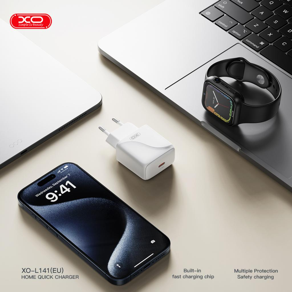 XO 220V 20W, USB-C output + καλώδιο USB-C σε USB-C, λευκό – L141 - Image 7