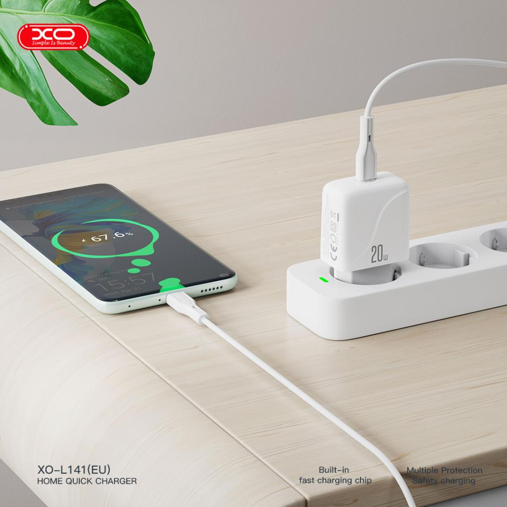 XO 220V 20W, USB-C output + καλώδιο USB-C σε USB-C, λευκό – L141 - Image 6