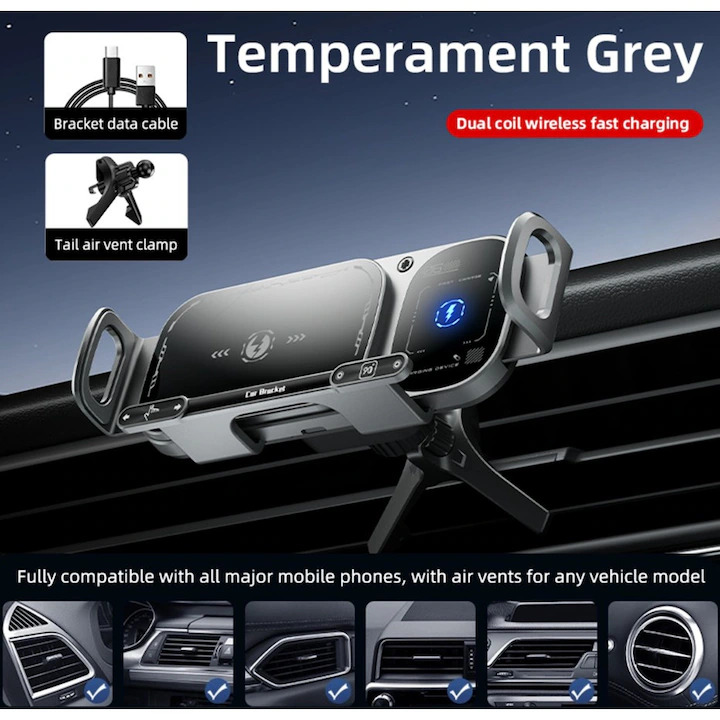 XO Holder 15W Wireless για τοποθέτηση σε σχάρα κλιματισμού, μαύρο – WX041 - Image 3