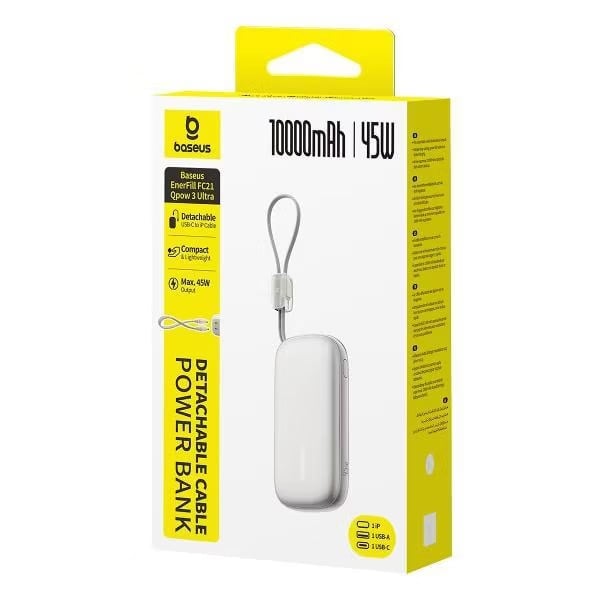 BASEUS Power Bank 20000mAh, 45W με ενσωματωμένο καλώδιο USB-C – Lightning, EnerFill FC21 Qpow 3 Ultra natural titanium – E0027P01 - Image 2