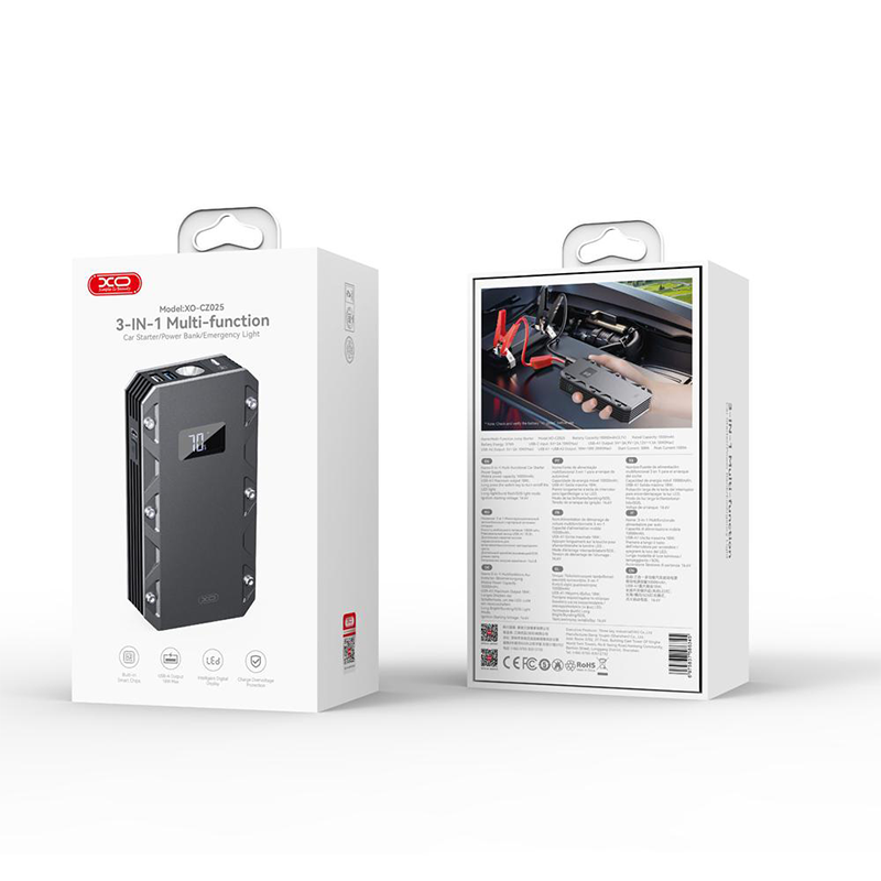 XO Power Bank/Car Jump Starter 10000mAh, 1000A + φακός, μαύρο – CZ025 - Image 2