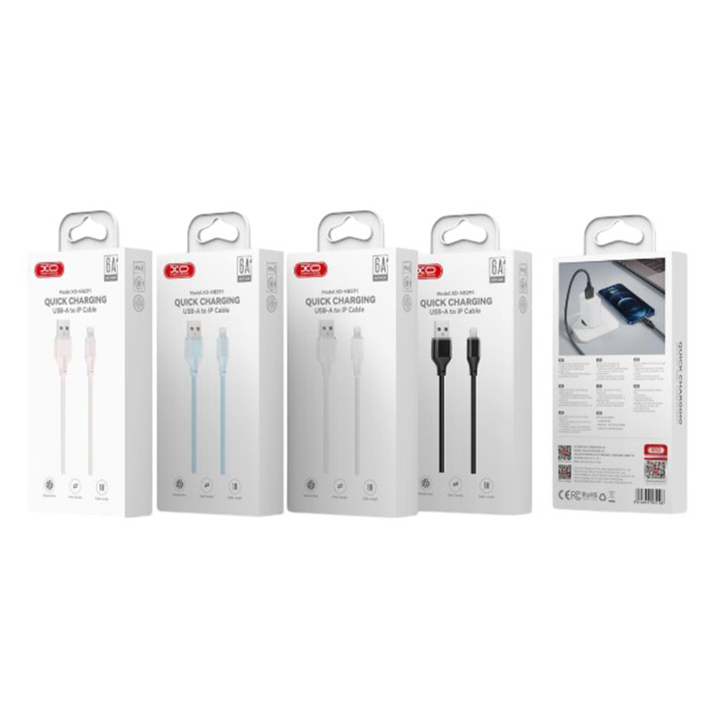XO Cable USB-A – Lightning, 1m, 6A, Transparent Braided white – NB291 - Image 2