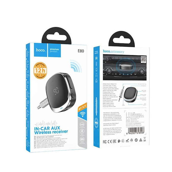 Adapter AUX Bluetooth Jack 3,5 mm Hoco με οθόνη E80 μαύρο - Image 2