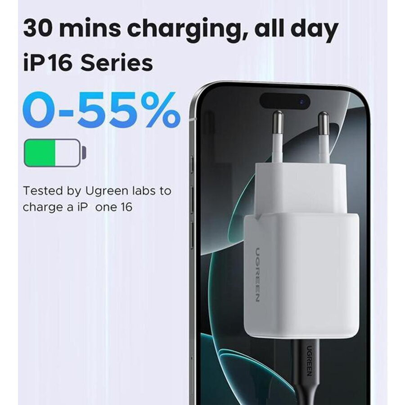 Wall Charger UGREEN X516, 30W, 3A, 1x USB-A 1x USB-C, Pink - Image 2