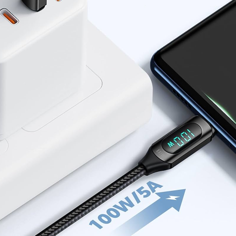 Καλώδιο Data USB-A σε USB-C με ψηφιακή οθόνη Hoco PD 6A 100W 1,2m U148 μαύρο - Image 8