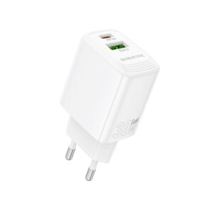Borofone Wall charger BN29 Fuente – 1*USB-Α + 1*USB-C – QC 3.0 PD 30W white