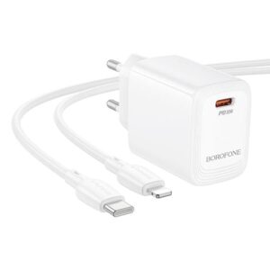 Borofone Wall charger BN28 Fuente – Type C – PD 30W with Type C to Lightning cable white
