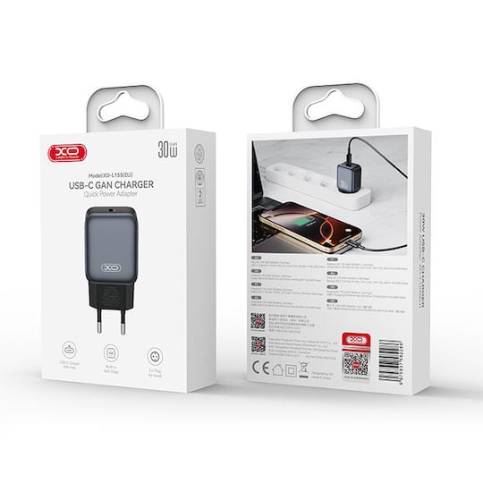 XO 220V 30W, USB-C + καλώδιο USB-C σε Lightning, L155 μαύρος - Image 2