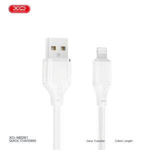 XO Cable USB-A – Lightning, 1m, 6A, Transparent Braided white – NB291