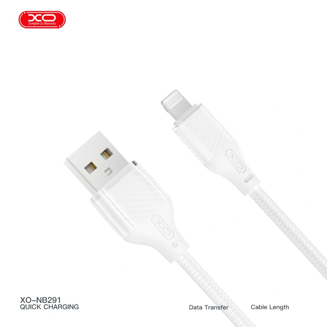 XO Cable USB-A – Lightning, 1m, 6A, Transparent Braided white – NB291 - Image 3