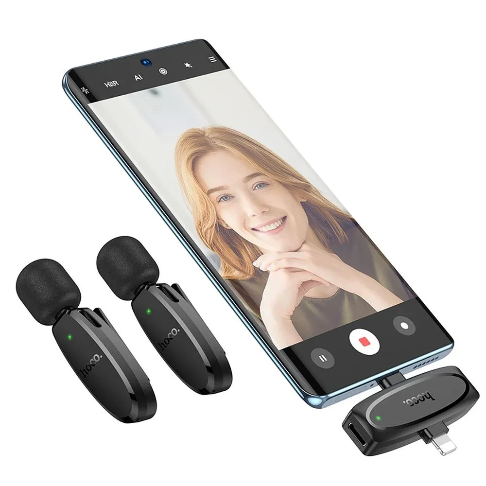 Ασύρματο Μικρόφωνο Hoco L15, USB-C / Lightning, 2-Pack, Μαύρο - Image 5