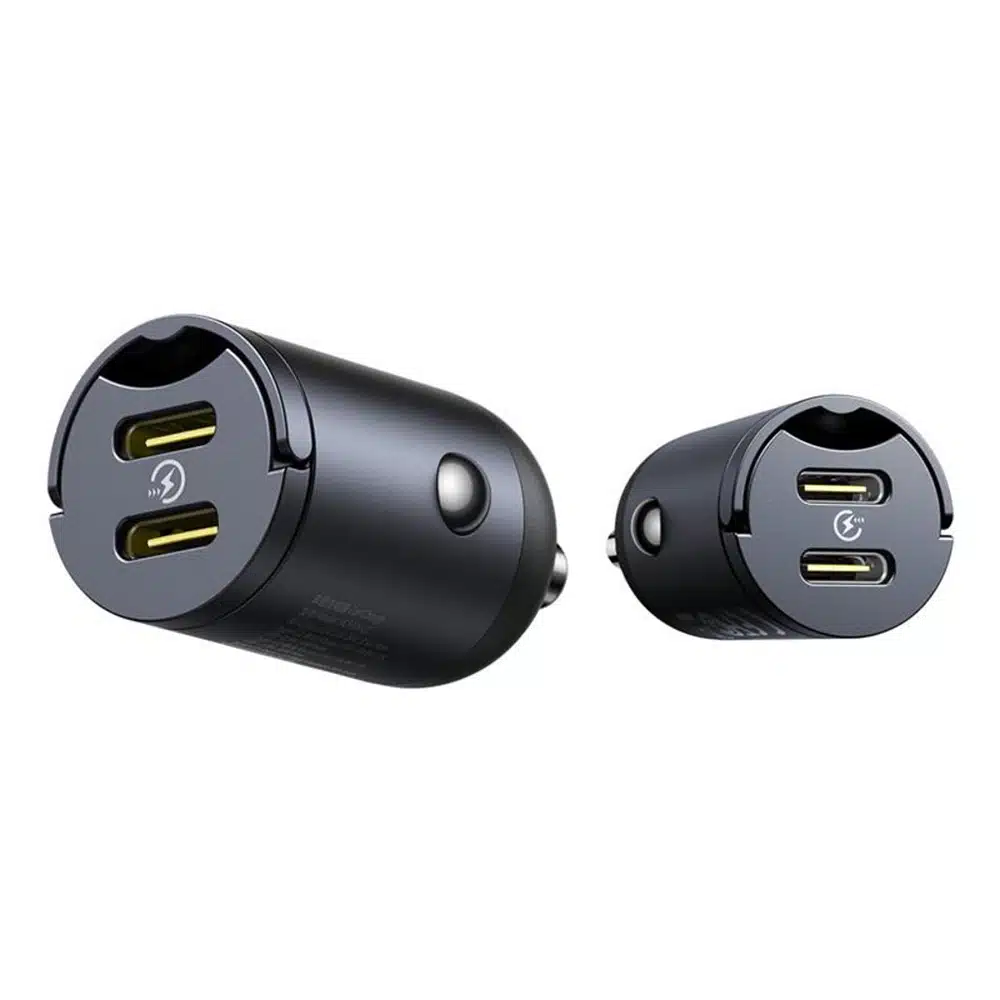 Baseus Mini Tiny Star 2x USB-C PD φορτιστής αυτοκινήτου 1x USB-C – USB-C θύρα 30W μαύρος - Image 5