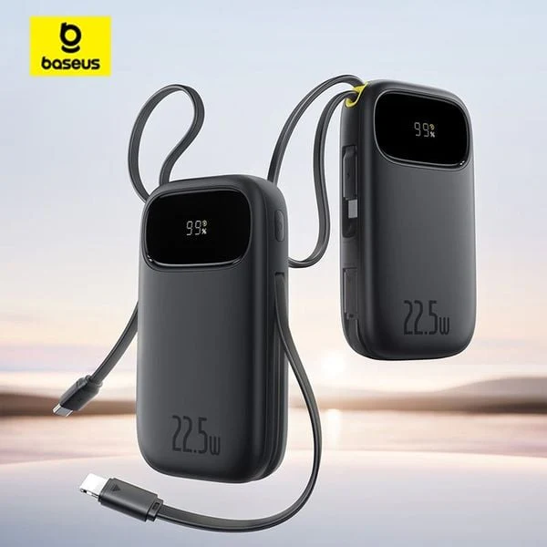 BASEUS Power Bank 10000mAh, 45W με ενσωματωμένα καλώδια USB-C & Lightning, EnerFill FC31 Qpow 3 Μαύρο – E0028C00 - Image 8
