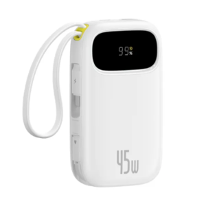 BASEUS Power Bank 10000mAh, 45W με ενσωματωμένα καλώδια USB-C και Lightning, EnerFill FC31 Qpow 3 λευκό – E0028C01