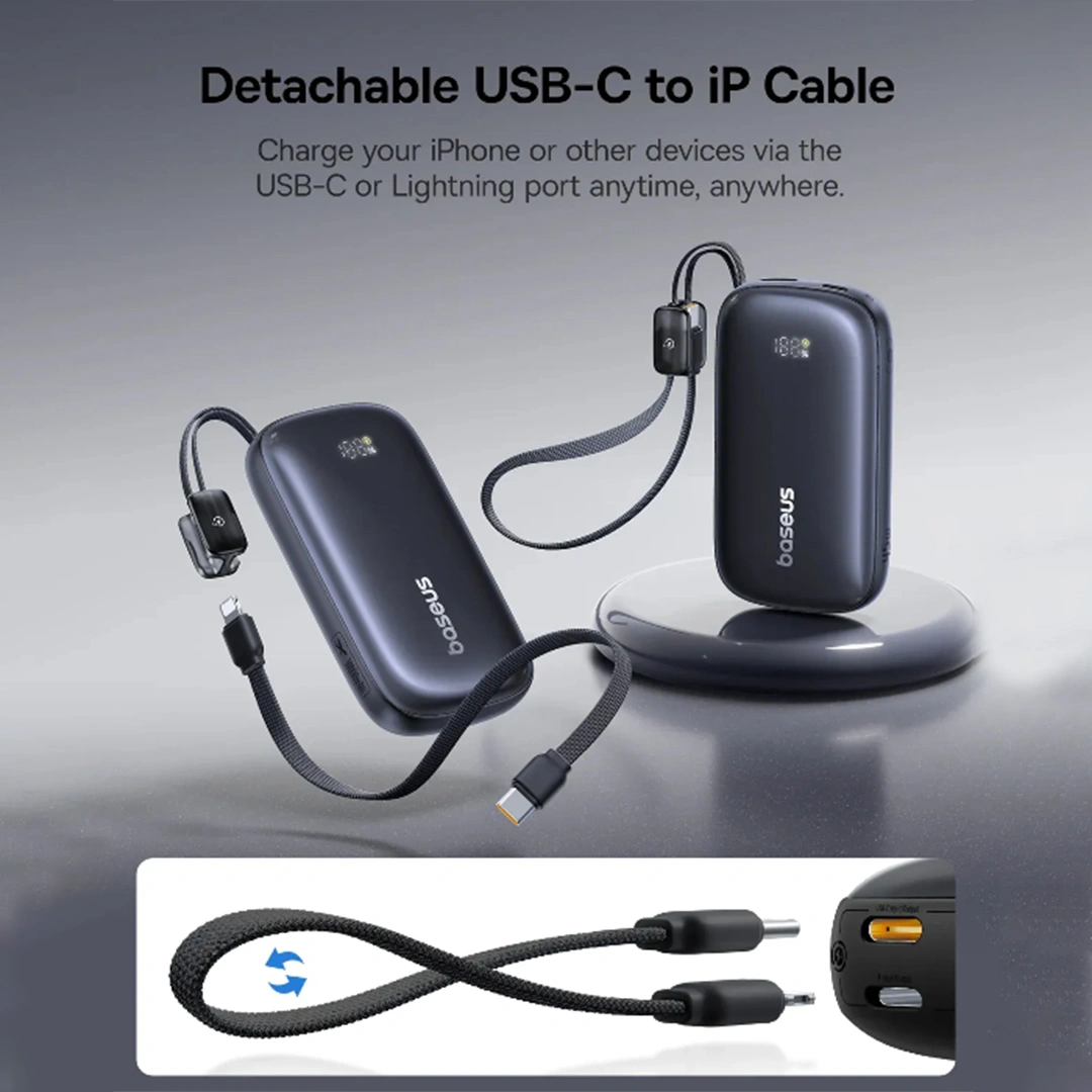 BASEUS Power Bank 20000mAh, 45W + ενσωματωμένο καλώδιο USB-C – Lightning, EnerFill FC21 Qpow 3 Ultra μαύρο – E0027P00 - Image 5