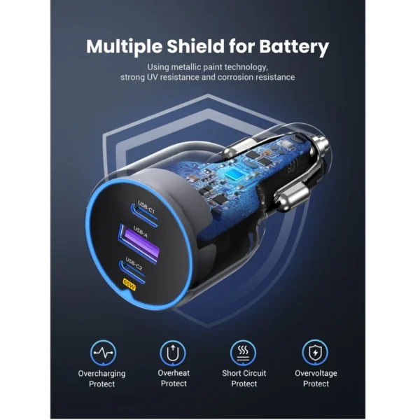 UGREEN 12V 75W, USB-A + 2xUSB-C, space grey – EC703 / 35024 - Image 7